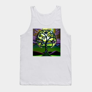 Celtic Stained Glass Tree of Life with Purple Clouds Tank Top